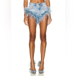 AREA Light Blue Feathered Jean Shorts size 10